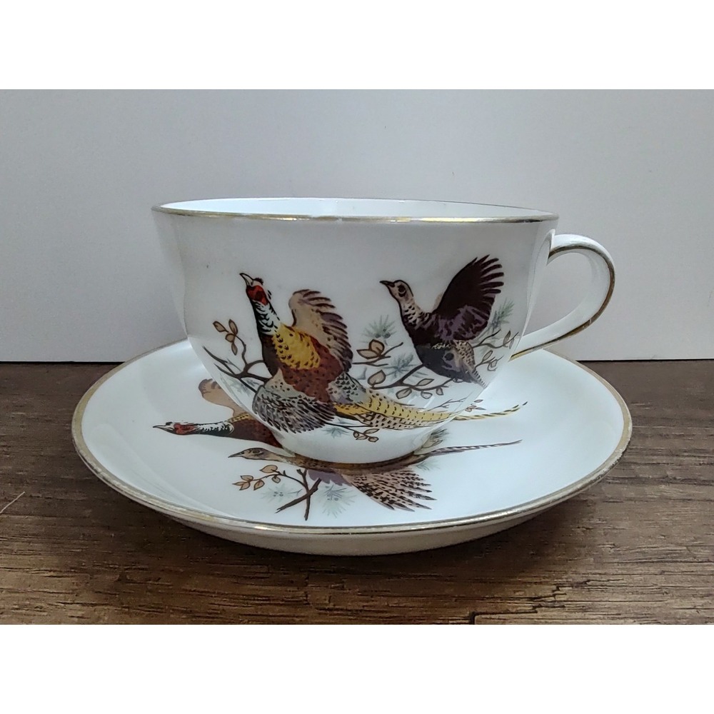 Hammersley England Woodway Mustache Cup Saucer Flying Pheasant Plummer LTD Vtg